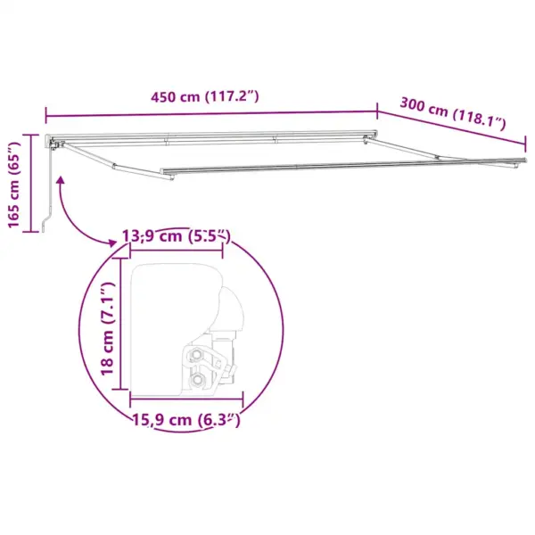 Seinale kinnitatav käsitsi reguleeritav sissetõmmatav terrassivarikatus, oranž-must, polüester ja metall, 450 x 300 cm – 12