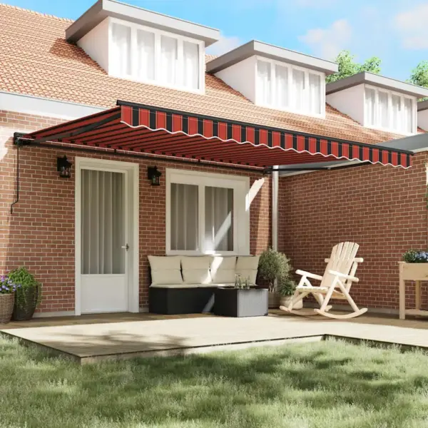 Seinale kinnitatav käsitsi reguleeritav sissetõmmatav terrassivarikatus, oranž-must, polüester ja metall, 450 x 300 cm – 3