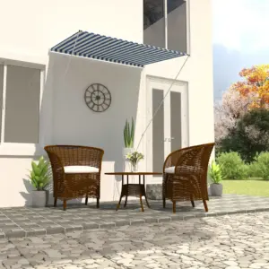 Sissetõmmatav varikatus terrassile ja aknale, sinine-valge, 150 x 150 cm