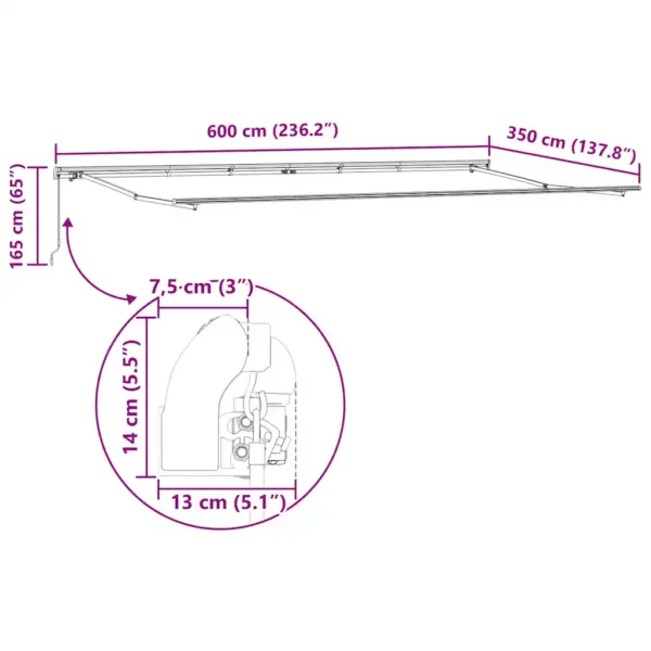 Sissetõmmatav terrassi varikatus, mitmevärviline, käsitsi reguleeritav, polüester ja teras, 600 x 350 cm – 12
