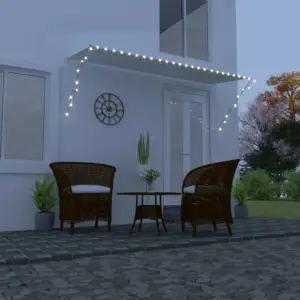 Sissetõmmatav terrassivarikatus LED-valgustuse ja päikesepaneeliga, kreemjasvalge, 350 x 150 cm