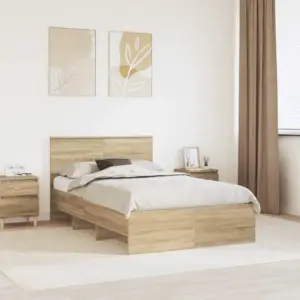 Voodiraam peatsiga, Sonoma tamme värvi tehispuit, 200 x 123 x 90 cm