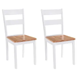 Kautšukipuidust söögitoolid, 2 tk, valge raam ja naturaalne iste, 40,5 x 48 x 89 cm