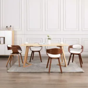 Valged söögitoolid käetugedega, 4 tk, painutatud puit ja kunstnahk