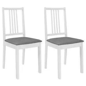 Söögitoolid istmepatjadega, 2 tk, valge täispuit, hall polüester, 40 x 49 x 88,5 cm