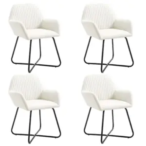 Kreemjasvalged kangast söögitoolid käetugedega, 4 tk