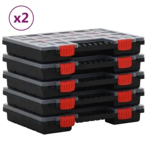 Lukustatavad sortimendikastid reguleeritavate jaoturitega, 10 tk, PP, 34,5 x 25 x 5 cm