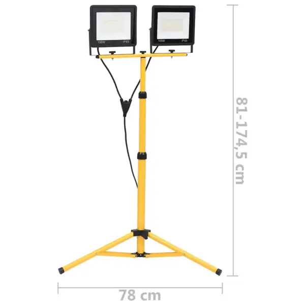 Statiiviga LED tööprožektor 2 x 100 W, külm valge, must ja kollane – 9