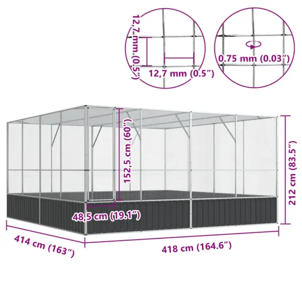 Suur välilindla tsingitud terasest, hõbedane/antratsiithall, 418 x 414 x 212 cm – 10