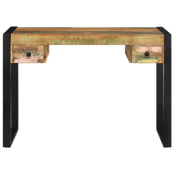 Retrostiilis kirjutuslaud taaskasutatud puidust, terasraamiga, kahe sahtliga, mitmevärviline, 110 x 50 x 77 cm – 2