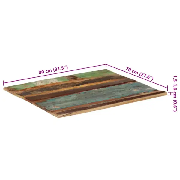 Ristkülikukujuline taaskasutatud täispuidust lauaplaat, mitmevärviline, 80 x 70 cm, 15–16 mm – 12