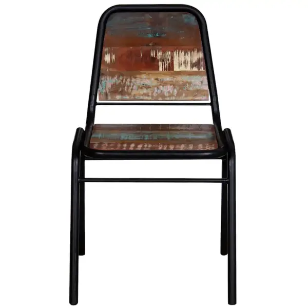 Retrostiilis söögitoolid, 6 tk, taaskasutatud puidust ja terasraamiga, mitmevärvilised – 3