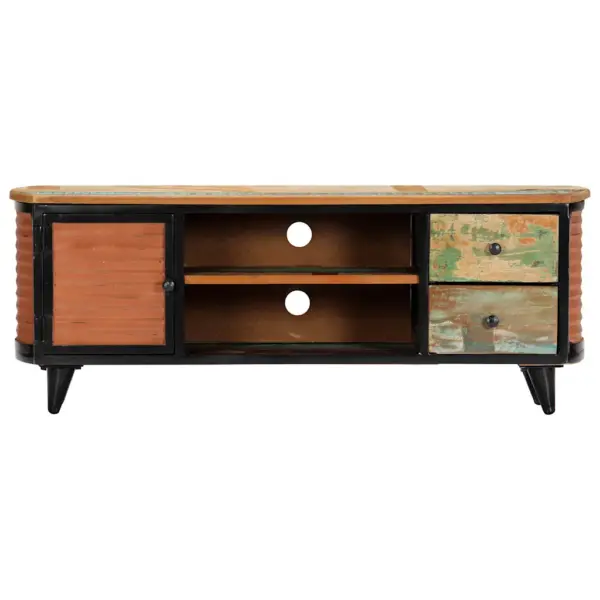 Tööstusliku stiiliga TV-kapp taaskasutatud puidust, 2 sahtliga, 120 x 30 x 45 cm – 2