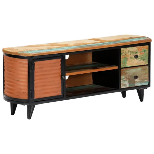 Tööstusliku stiiliga TV-kapp taaskasutatud puidust, 2 sahtliga, 120 x 30 x 45 cm – 11