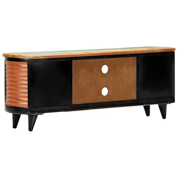 Tööstusliku stiiliga TV-kapp taaskasutatud puidust, 2 sahtliga, 120 x 30 x 45 cm – 3