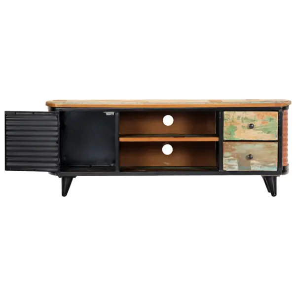 Tööstusliku stiiliga TV-kapp taaskasutatud puidust, 2 sahtliga, 120 x 30 x 45 cm – 4