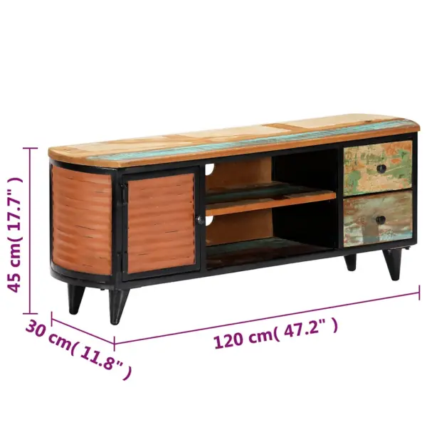 Tööstusliku stiiliga TV-kapp taaskasutatud puidust, 2 sahtliga, 120 x 30 x 45 cm – 6