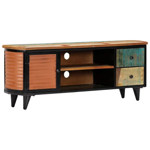 Tööstusliku stiiliga TV-kapp taaskasutatud puidust, 2 sahtliga, 120 x 30 x 45 cm – 7