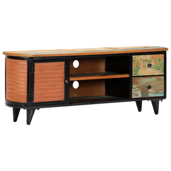 Tööstusliku stiiliga TV-kapp taaskasutatud puidust, 2 sahtliga, 120 x 30 x 45 cm – 8