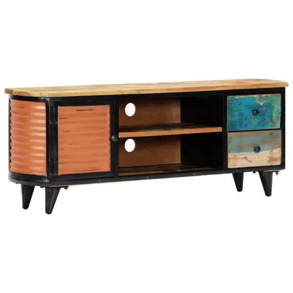 Tööstusliku stiiliga TV-kapp taaskasutatud puidust, 2 sahtliga, 120 x 30 x 45 cm – 9
