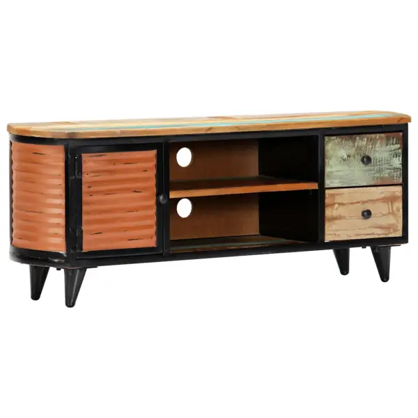 Tööstusliku stiiliga TV-kapp taaskasutatud puidust, 2 sahtliga, 120 x 30 x 45 cm – 10