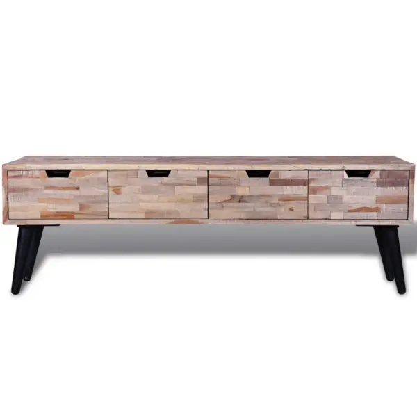 Taastatud tiigipuust TV-alus nelja sahtliga, mustade metalljalgadega, 120 x 31 x 40 cm - 2