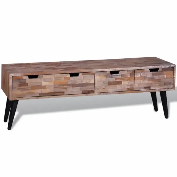 Taastatud tiigipuust TV-alus nelja sahtliga, mustade metalljalgadega, 120 x 31 x 40 cm - 5
