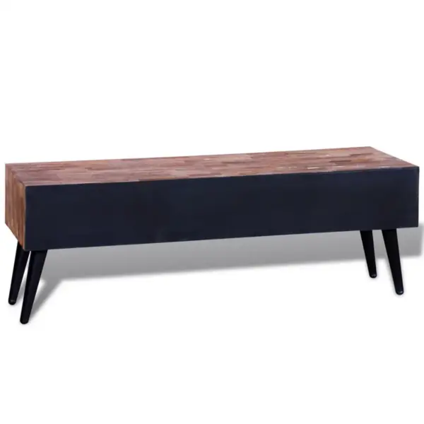 Taastatud tiigipuust TV-alus nelja sahtliga, mustade metalljalgadega, 120 x 31 x 40 cm - 7