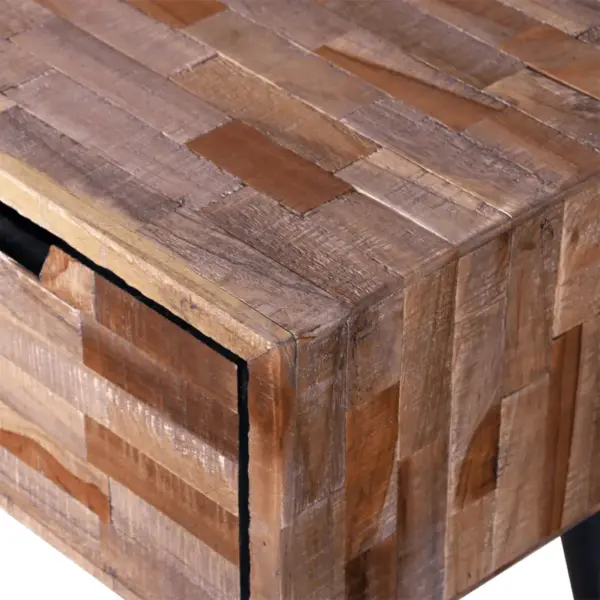Taastatud tiigipuust TV-alus nelja sahtliga, mustade metalljalgadega, 120 x 31 x 40 cm - 8