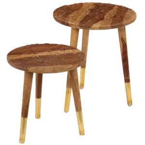 Täispuidust kohvilauad nikerdatud lauaplaadiga, pruun, 2 tk