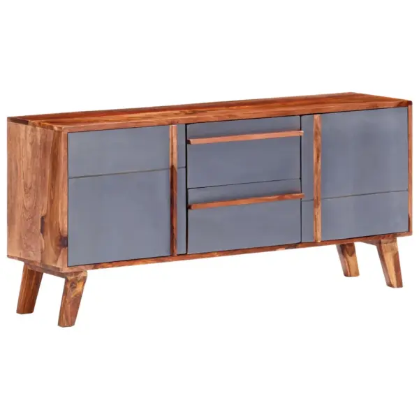 Täispuidust puhvetkapp 2 sahtli ja 4 riiuliga, hall/naturaalne, 120 x 30 x 55 cm – 12