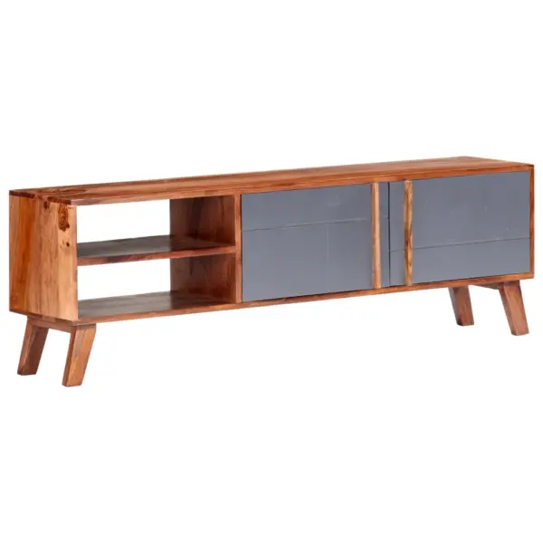 Täispuidust telerikapp 2 ukse ja avatud riiulitega, hall/naturaalne, 140 x 30 x 45 cm – 9