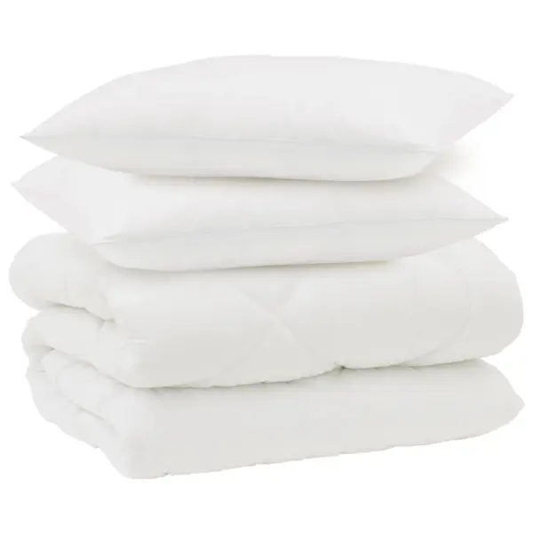 Talvetekk ja 2 patja, 3-osaline komplekt, valge mikrofiiber, 240 x 260 cm - 2
