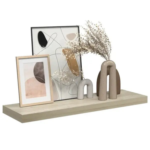 Tamme tooni seinariiul nähtamatu kinnitussüsteemiga, kärgstruktuuriga MDF ja metall, 80 x 23,5 x 3,8 cm, kandevõime 10 kg – 5