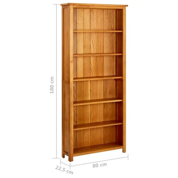 Tammepuidust raamaturiiul 6 riiuliga, pruun, 80 x 22,5 x 180 cm – 6