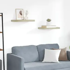 Ujuvad seinariiulid nähtamatu kinnitusega, tammevärvi, 2 tk, 50 x 23 x 3,8 cm MDF