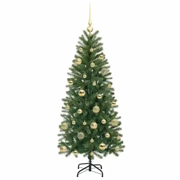 Tehisjõulupuu 150 cm, 150 LED-iga, roheline, PE ja PVC, USB-valguskett ja ehete komplekt – 4