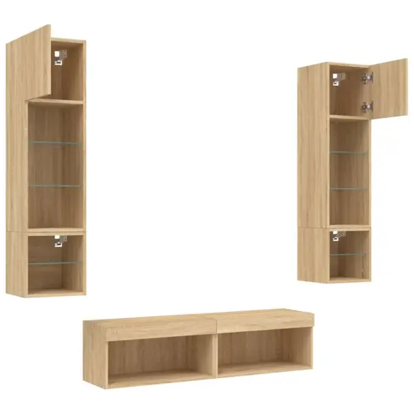 Seinale kinnitatav 6-osaline teleri seinakappide komplekt RGB LED-valgustusega, Sonoma tamm – 6