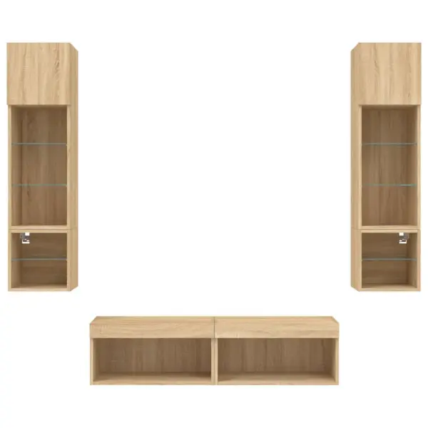 Seinale kinnitatav 6-osaline teleri seinakappide komplekt RGB LED-valgustusega, Sonoma tamm – 7