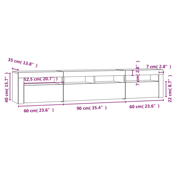 Telerialus RGB LED-valgustusega, suitsutatud tamme toonis tehispuit, 210 x 35 x 40 cm – 12