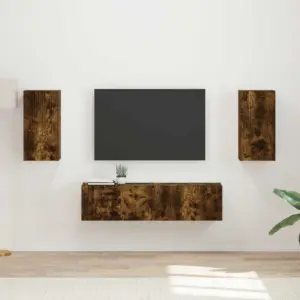 Telerikapikomplekt, 4-osaline, suitsetatud tamm, tehispuit, TV-kapp 60 x 31 x 29,5 cm
