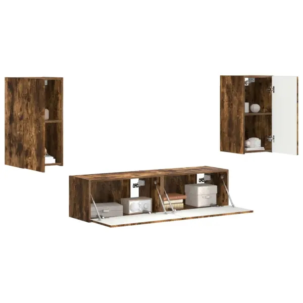 Telerikapikomplekt, 4-osaline, suitsetatud tamm, tehispuit, TV-kapp 60 x 31 x 29,5 cm - 3