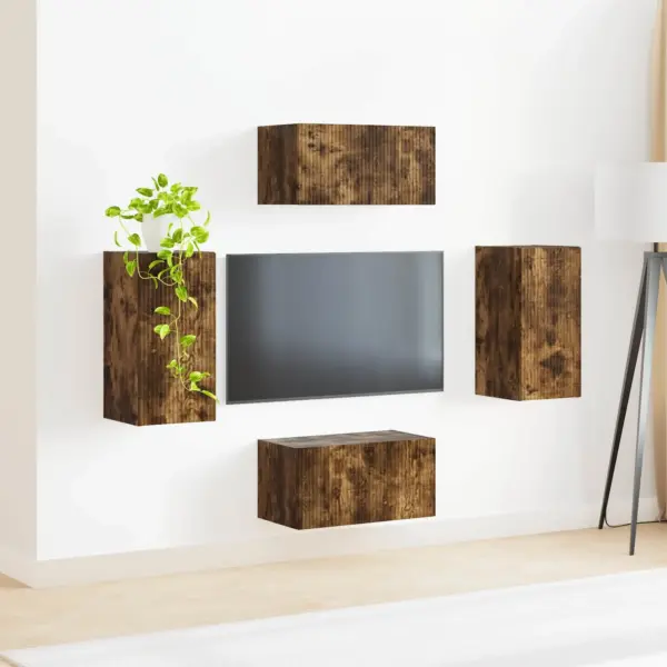 Telerikapikomplekt, 4-osaline, suitsetatud tamm, tehispuit, TV-kapp 60 x 31 x 29,5 cm - 4