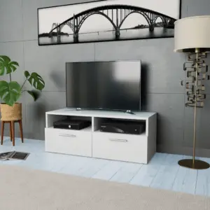 Televiisorikapp 2 riiuli ja 2 kapiga, matt valge tehispuit, 95 x 35 x 36 cm