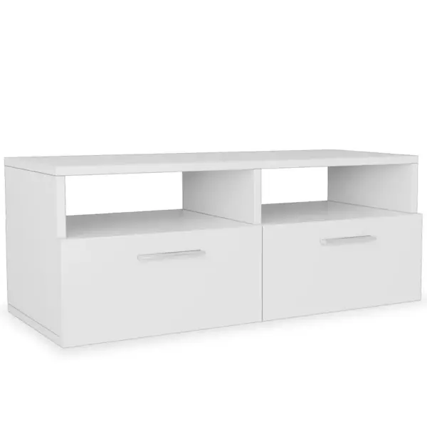Televiisorikapp 2 riiuli ja 2 kapiga, matt valge tehispuit, 95 x 35 x 36 cm - 2