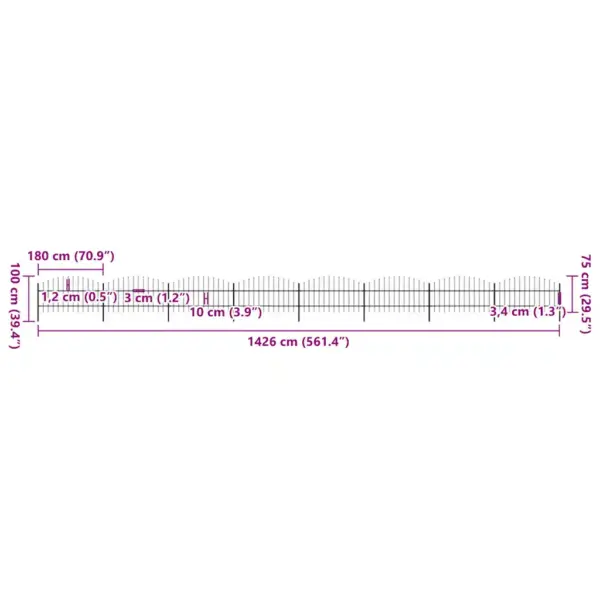 Terasest aiapiirdekomplekt odaotsaga, must, 8 paneeli, 13,6 m – 5