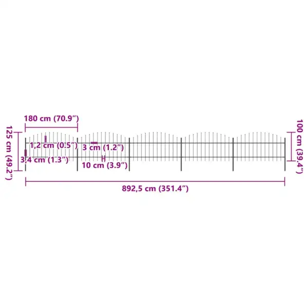 Terasest aiapiire odaotsaga, must, 5 paneeli ja 6 posti, 8,5 m – 5