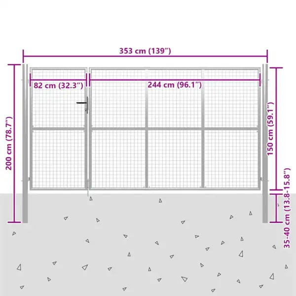 Terasest aiavärav lukuga, hõbedane, 350 x 200 cm – 5