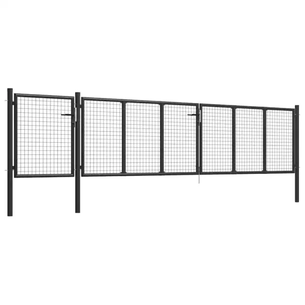 Terasest traatvõrguga aiavärav lukuga, antratsiithall, 500 x 125 cm – 2