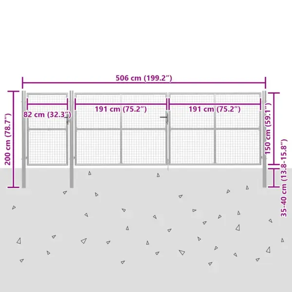 Terasest aiavärav lukuga, hõbedane, 500 x 150 cm – 5